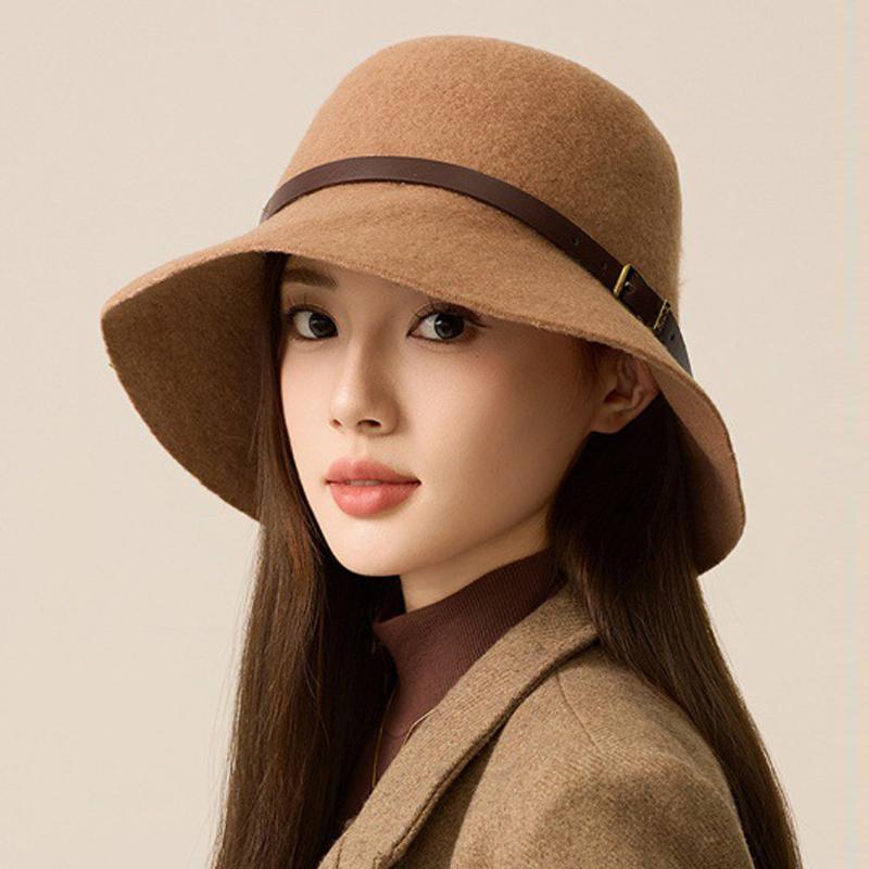 Осенне-зимняя шерстяная шляпа-рыбак с поясом, женская шерстяная шляпа-тазик