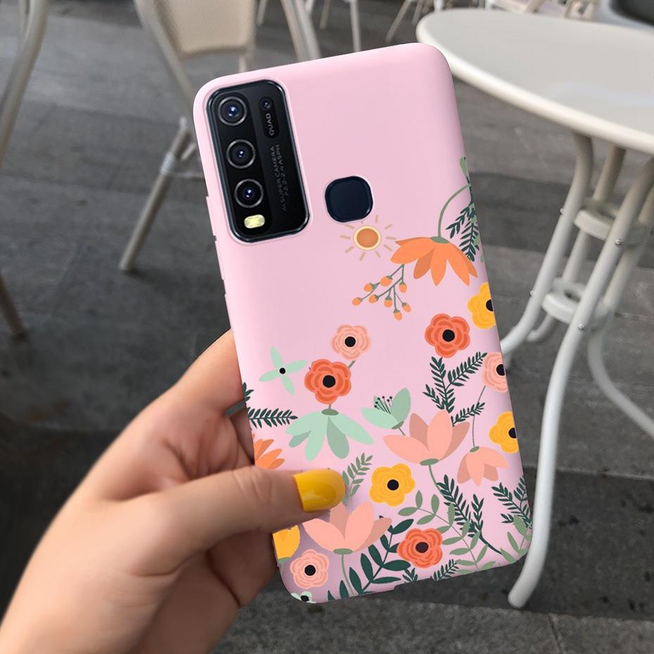 Модный милый чехол из силикона с рисунком цветов и молока для Vivo Y30 1938 Y50 1935 Черный мягкий ТПУ чехол для телефона для Vivo Y 30 50 Y30 2020 Задняя крышка