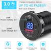 PD QC3.0 Dual USB Ports Car Fast Charger Socket 12V/24V Outlet Adapter with Voltmeter for Boat Motorcycle Truck SUV RV