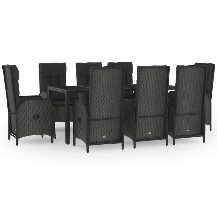 VidaXL 9-piece Garden Dining Set and Cushions Black Wicker, Dining Set, Dining Set 3185067