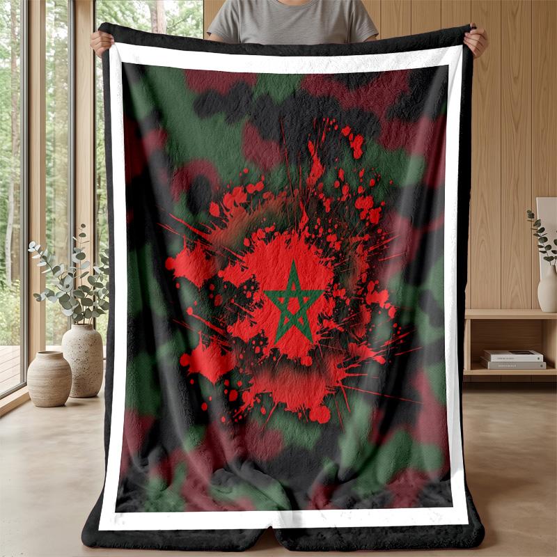 Morocco Football Printed Flannel Blanket Skin Friendly Warm Decorative Throw for Indoor Couch Bed Daily Use