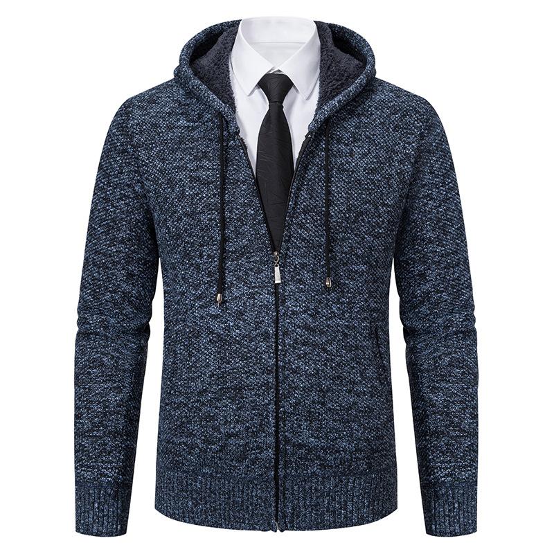 Пожилые и пожилые люди Плюс бархатный утолщенный свитер с капюшоном Вязаный свитер Кардиган для папы Повседневная теплая вязаная куртка Мужская