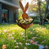 Easter Vintage Metal Rabbit Shaped Planter Garden Stake Rustic Bunny Silhouette Yard Decor with Patina Finish for Outdoor Garden Spring Flower Plants