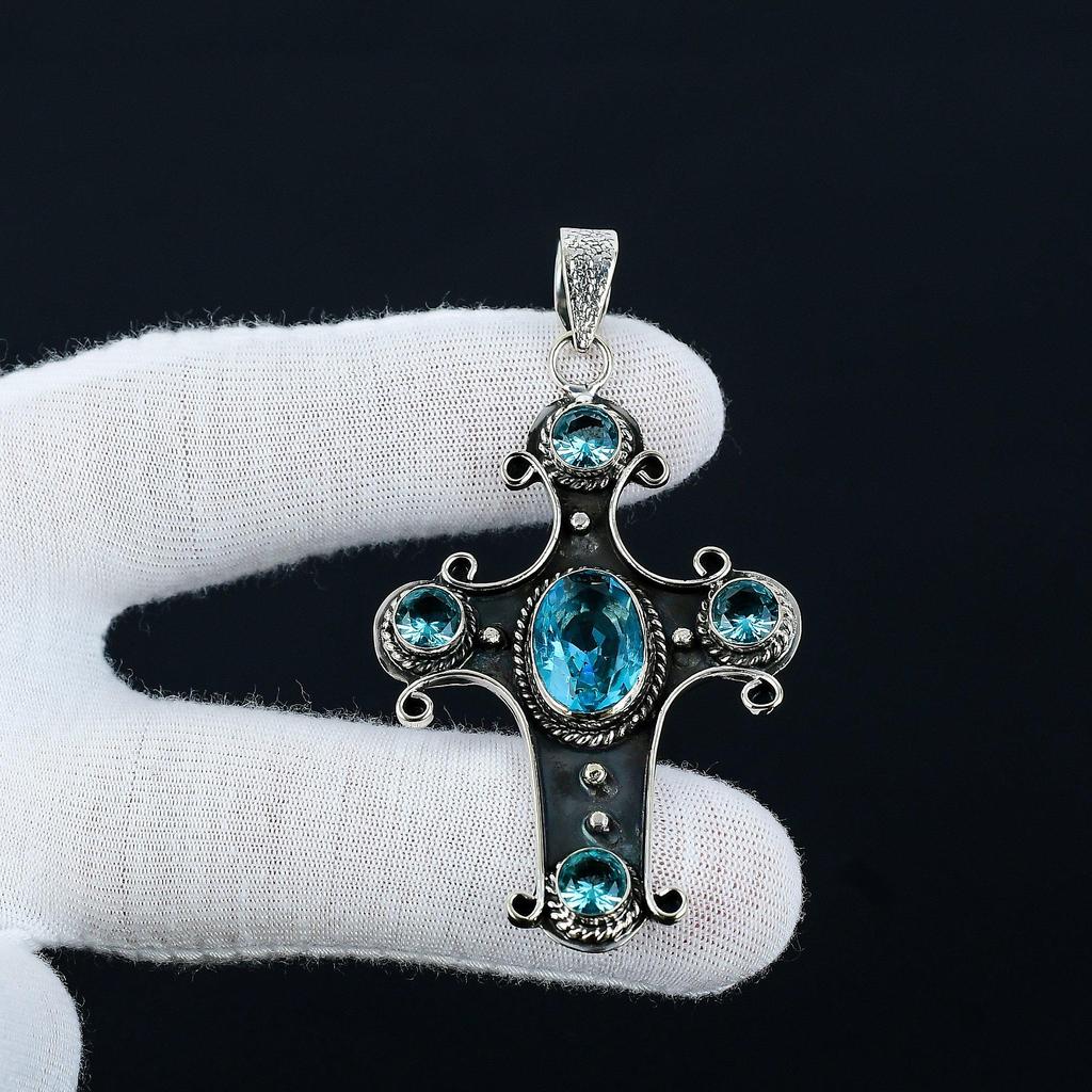 Swiss Blue Topaz Gemstone Handmade 925 Sterling Silver, Genuine Blue Topaz Necklace, December Birthstone Blue Topaz Necklace, Gift for Her