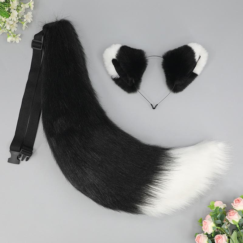 1 шт., модные повязки на голову в стиле Лолиты, пушистые хвостовые уши, головные уборы, комплект из искусственного меха, принадлежности для косплея, комплект с хвостом
