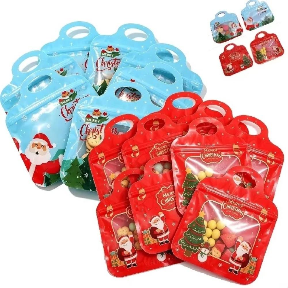 10PCS Transparent Window Christmas Snack Bags Cookie Packaging Bags  Christmas Party Supplies