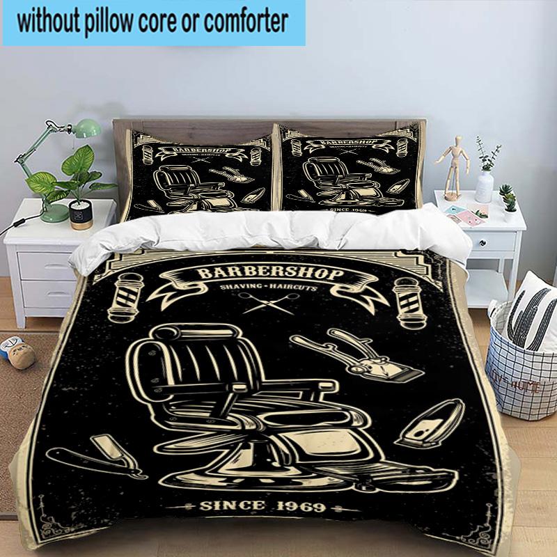 Vintage Barbershop Print 3pcs Bedding,Including 1pc Duvet Cover And 2pcs Pillowcases Perfect for Christmas,Ideal for Bedroom, Dormitory
