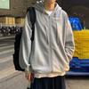 Men Hooded Jacket Zip-up Loose Sweatshirt Jacket Solid Color Casual Spring Autumn Hoodie for Sports School Street Daily Wear