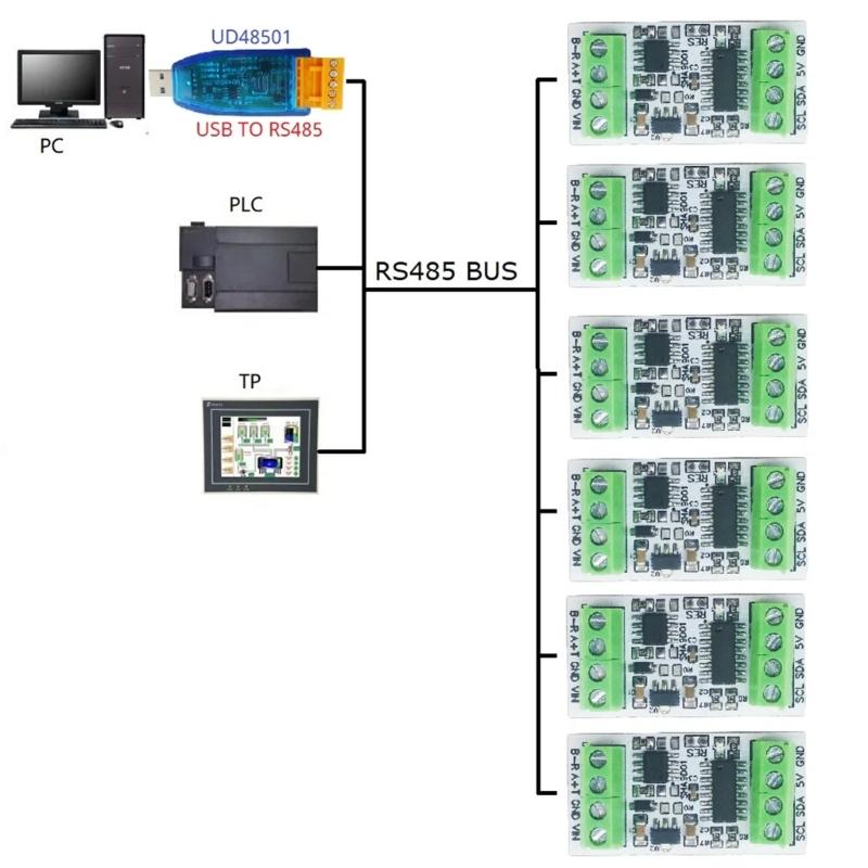 SHA9D01 RS485 TTL232 Modbus Rtu Адаптерная плата Преобразует данные датчиков SHT30 Для промышленного контроля температуры и влажности