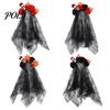Gothic Halloween Headpiece Pumpkin Skull Floral Headband, Stable Hair Hoop with 3D Artificial Spooky Headband Flowers And Spiderweb Black Gauze Party