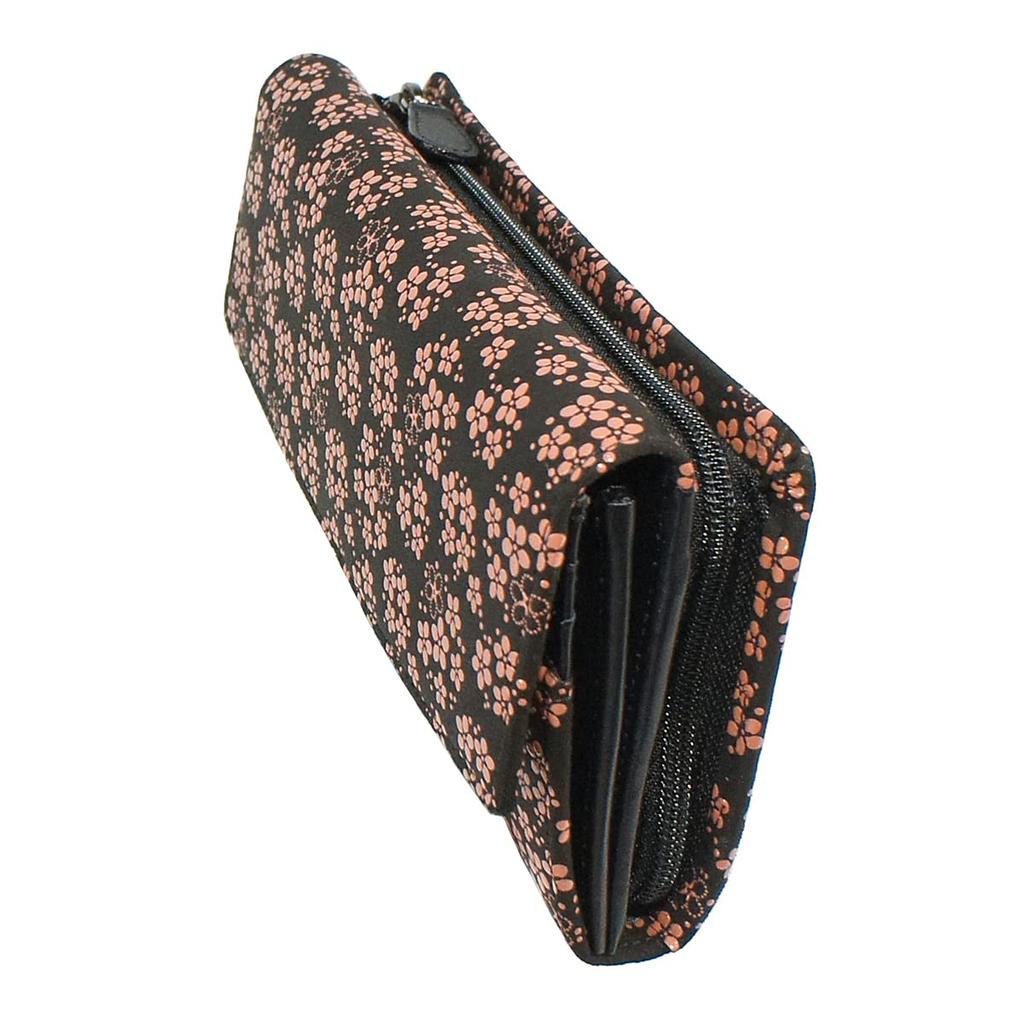 Inden Long Bundle Large Black Background X Pink Pattern [Indenya] Wallet, S, Capacity, Deerskin, Lacquer, Forget-me-not 2310-51-181