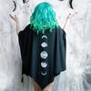 Gothic Moon Phase Black Cloak for Women Fall Winter Geometric Y2k Graphic Goth Outwear Oversized Irregular Ponchos Ladies