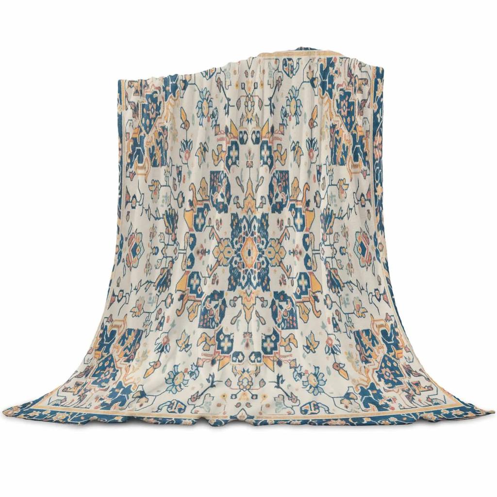 Зимнее теплое мягкое плюшевое одеяло - Винтажный индийский богемный цветочный дизайн для дивана-кровати, Приятные праздничные подарки