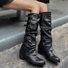 Fashion Cowboy Boots for Women 2024 Buckles Riding Boots Vintage Pleated Women Shoes Ankle Cool Mid-calf Boots Good Quality Women Shoes