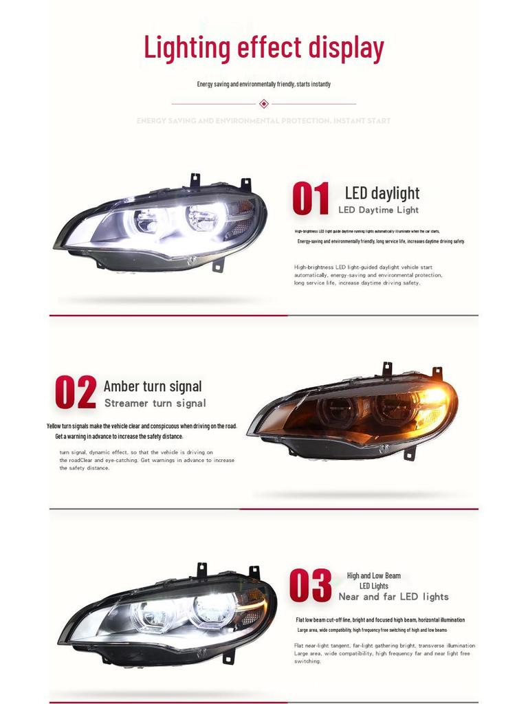 Светодиодная фара с ангельскими глазками и указателем поворота для 08-14 BMW X6 E71