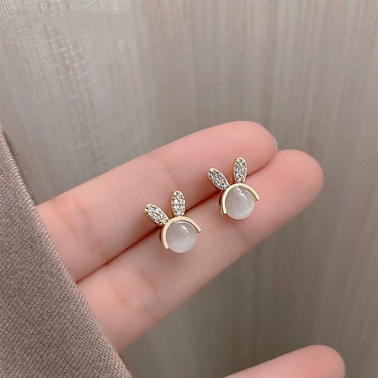 S925 silver needle opal stud earrings femininity geometric love premium earrings ins style Korean earrings collection