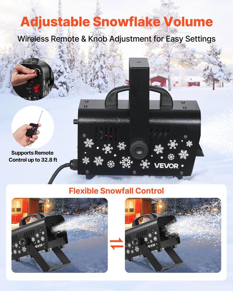 Snow Machine, Powerful 1500W, Handheld/Hanging Snow Maker, Wireless Remote Control, Snowflake Maker with 5L Fluid Tank, Snowflake Making Machine for