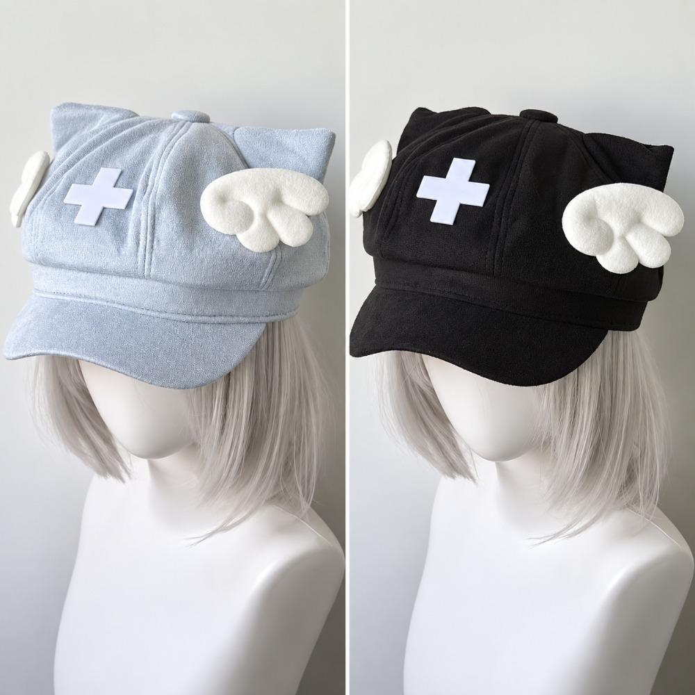Cat Ears Beret Hat Cross Decoration Octagonal Cap Harajuku Angel Wings Hat Lolita Fashion
