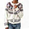 Womens Knitted Cardigan Winter Snowflake Button Loose Fit Round Neck Long Sleeve Sweater