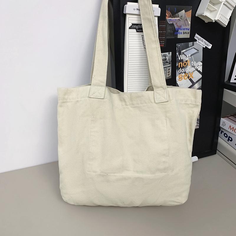 Tote Bag Women's Solid Color Large Capacity Shoulder Bag Student Canvas Underarm Bag