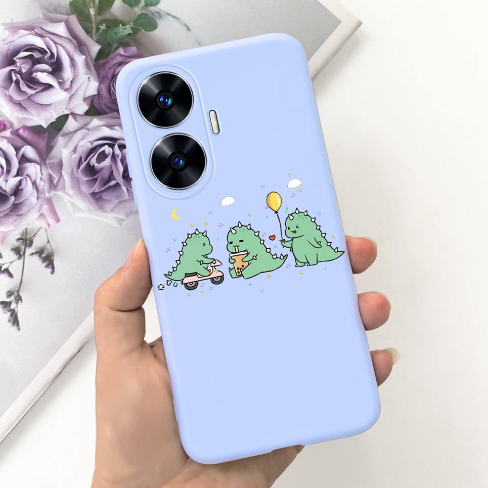 Мягкий силиконовый чехол для телефона для Realme C55 C53 C51 Oppo Задняя крышка Забавный принт с динозавром и кошкой Fundas Shell RealmeC53 C 55 53 Coque