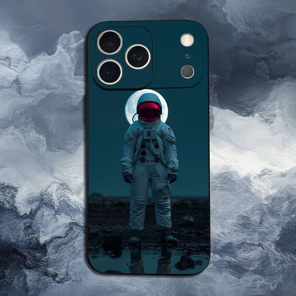 Милый Астронавт Для iPhone 12,14,13,15,16,11,17,X,Mini,XR,SE,XS,Plus,Pro,Max,8,7,Мягкий Силиконовый Черный Чехол
