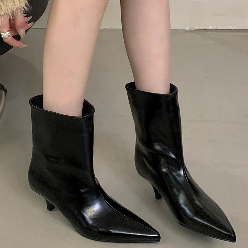 Autumn Pointed Toe Women Ankle Boots Slip On Low Heels Shoes Street Style Banquet Party Short Botas Mujer