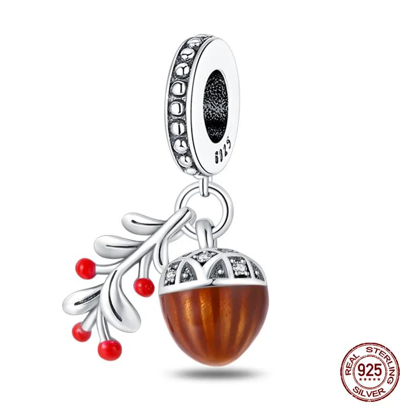 Медный кулон в виде кленового листа и ежовика, цветы, предохранительная цепочка, бусины, шармы, подходит для браслета с отверстием 4 мм, сделай сам, ювелирные изделия