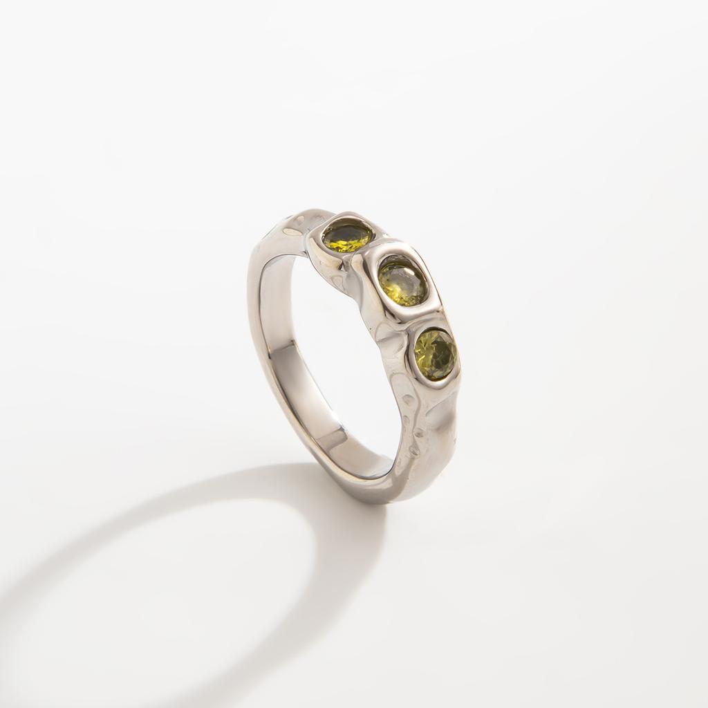 European and American ins lava texture stainless steel ring women, cold wind irregular zircon micro-inlaid ring jewelry
