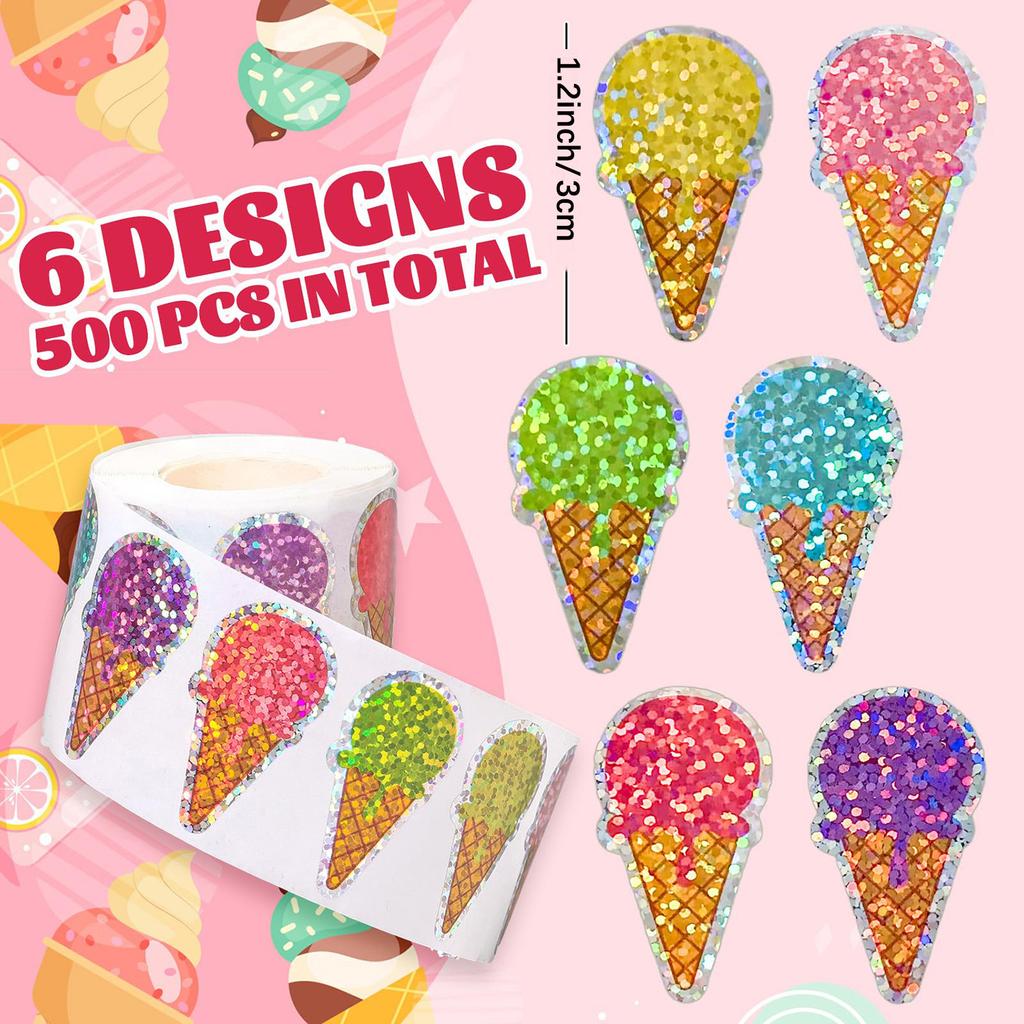 100-500pcs Glitter Ice Cream Pattern Design Stickers Party Gift Wrapping Label Children Scrapbook Cute Stationery Stickers