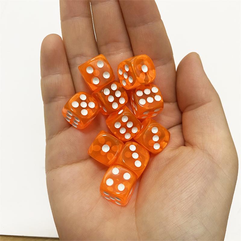 10Pieces/Lot 12mm Clear Acrylic 6 Sided D6 Point Dice With Round angle Dice For Club/Party/Family Board Games