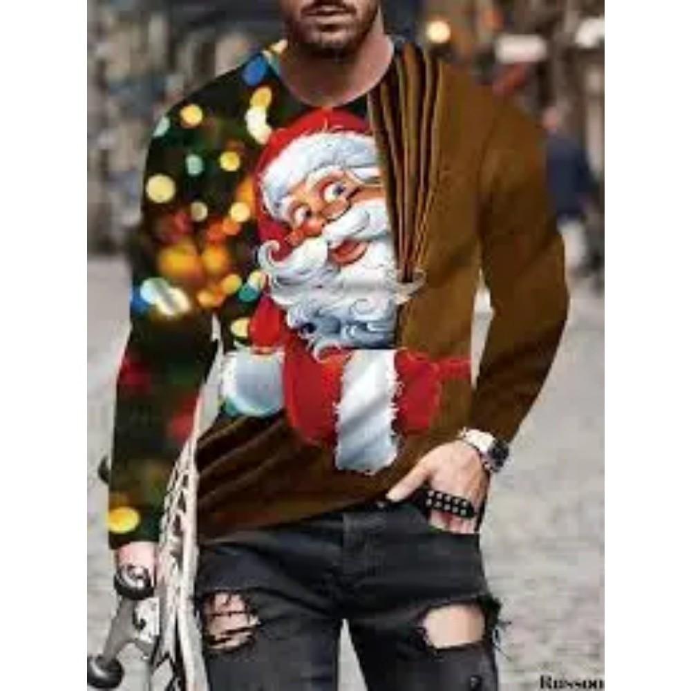Fashionable Design Men's Long Sleeved T-shirt 3D Printed Christmas Pattern Casual Men's Street Minimalist Harajuku Outdoor