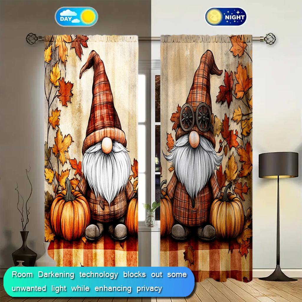 2pcs Halloween Pumpkin White Bearded Dwarf Printed Curtain for Halloween Home Decor - Rod Pocket Window Treatment for Bedroom