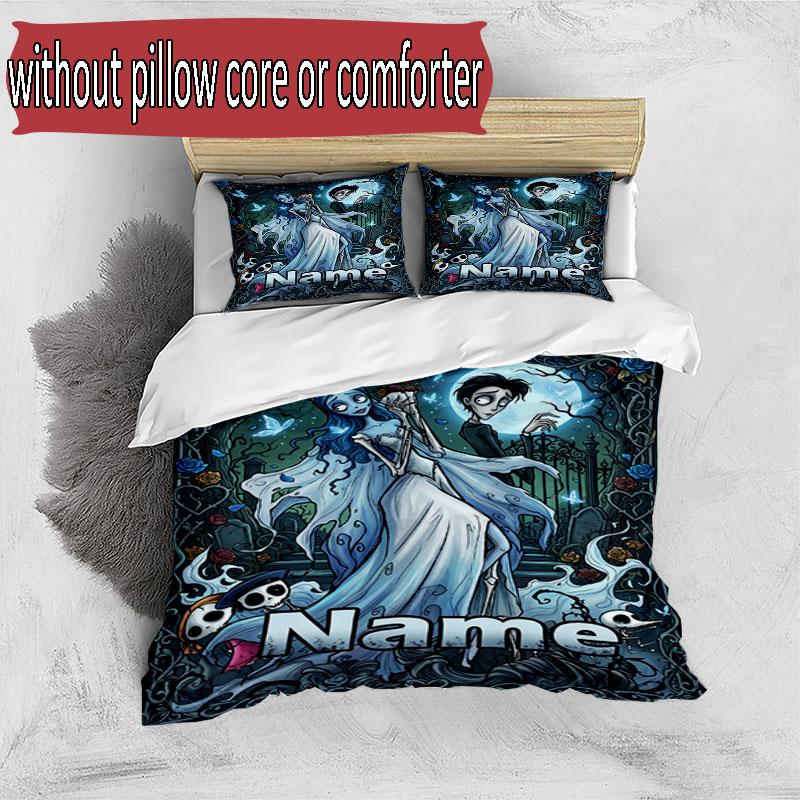 3pcs Duvet Cover Set (1*Duvet Cover + 2*Pillowcase, Without Core), Custom Name Corpse Bride Pattern Bedding Set, Home Bedroom Decor Gift