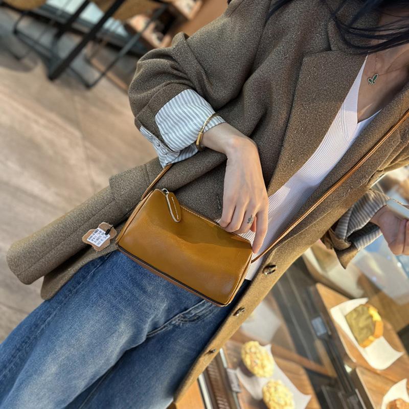 Кожаная сумка-мессенджер для женщин, ретро, высокого класса, Sense Niche, маленькая сумка-цилиндр, универсальная мини-сумка для мобильного телефона