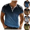 Vintage Summer Men's T-Shirt Streetwear 3 Buttons Open Fly Loose Clothing Print Short Sleeve T-Shirt