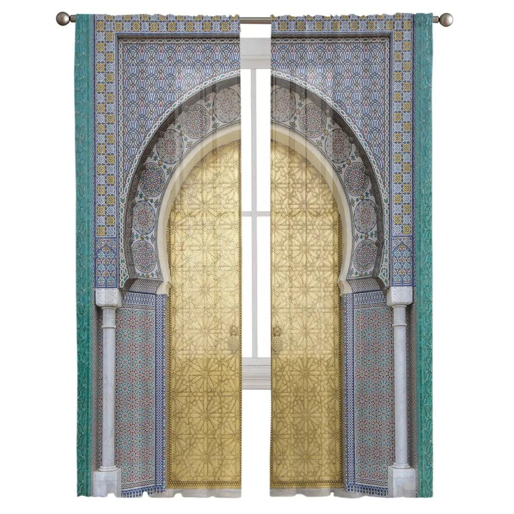 Марокканские шторы из тюля для гостиной, прозрачная вуаль с принтом, занавески для спальни, шторы, жалюзи, домашний декор