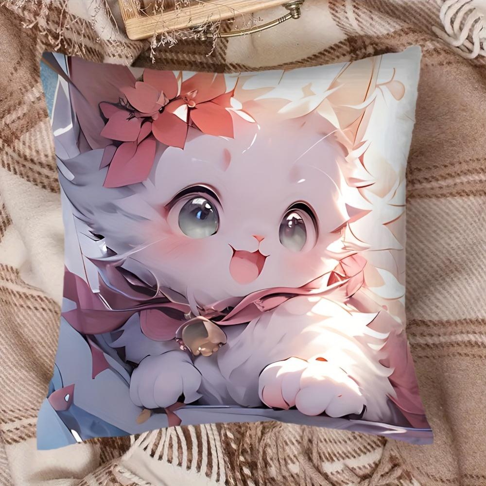 1pc, Cute And Adorable Cat Printed Pillowcase, Double-Sided Print, Zipper Closure, Perfect for Decorating Offices, Living Rooms, And Bedrooms, As Well