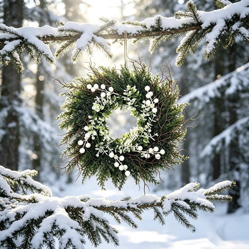 Green Artificial Christmas Wreath Pine Needle Farmhouse Wreath  Xmas Window Decoration
