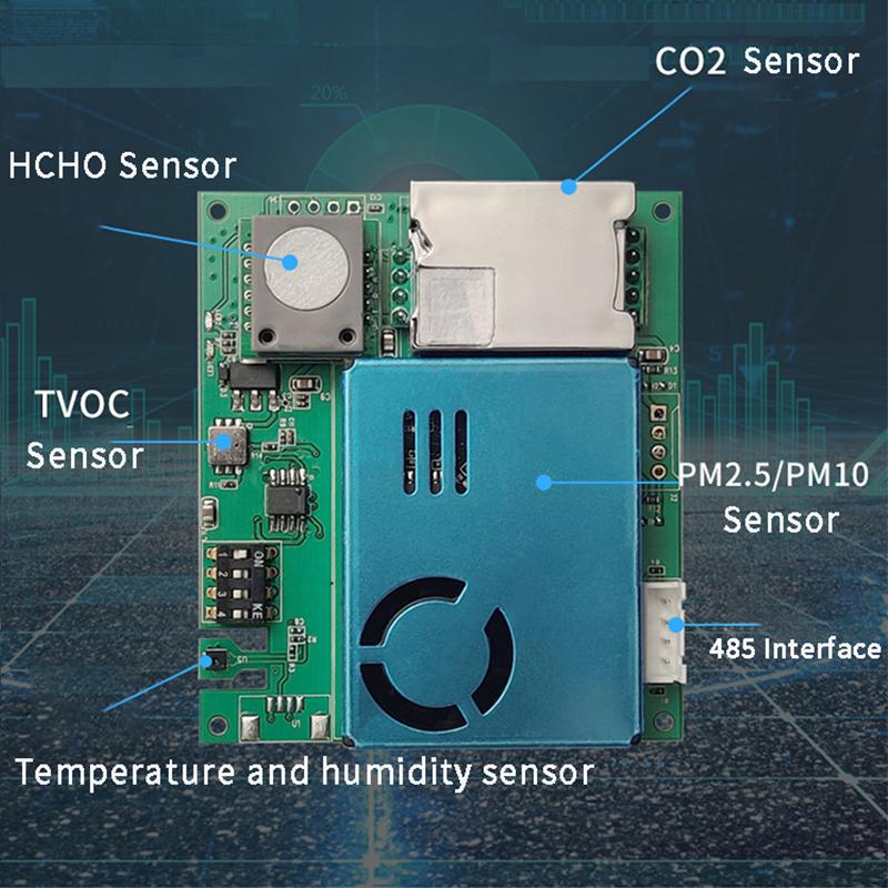YYS 7-в-1 RS485 или UART Выход Модуль Датчика Качества Воздуха PM2.5 Датчик Пыли CO2 HCHO VOC Датчик Газов С Влажностью И Температурой