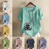 Women's Fashion Round Neck Short Sleeve T-shirt Casual Cotton Linen Graphic Shirt Leisure Loose Cute Patterns Prined Summer Blouse Tops Plus Size