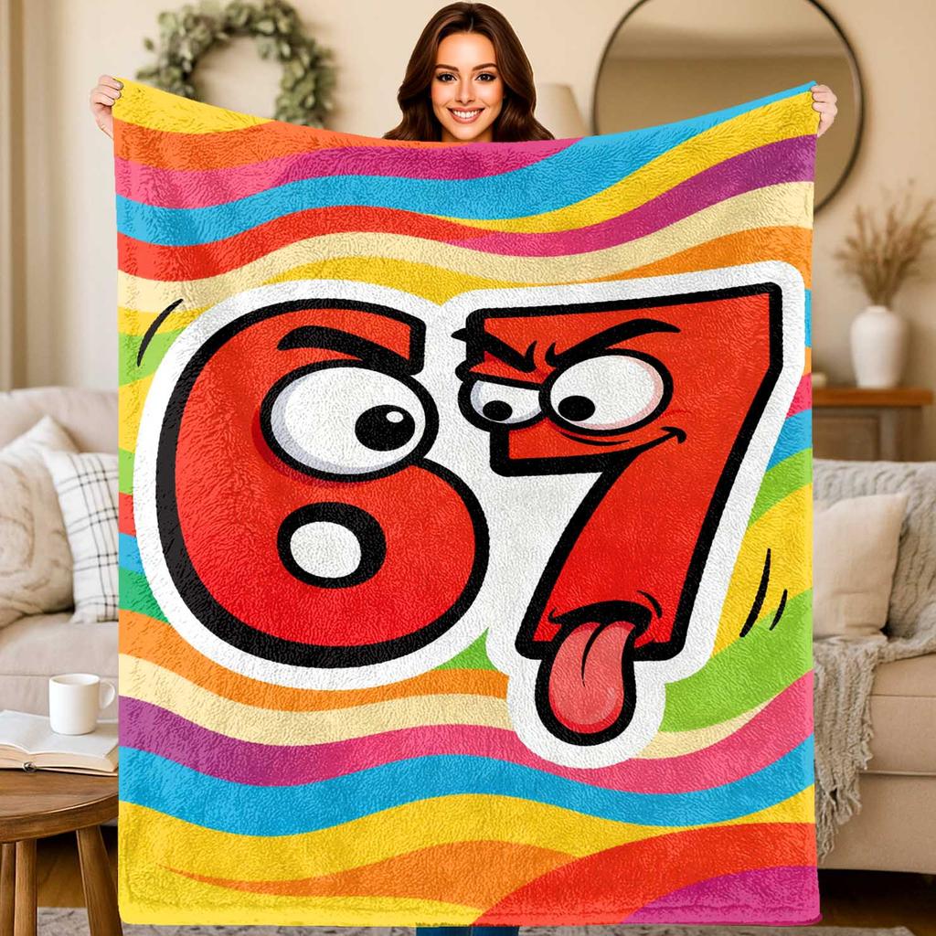 Weird expression 67 pattern Flannel printed blanket suitable for all seasons suitable for living room office sofa and travel