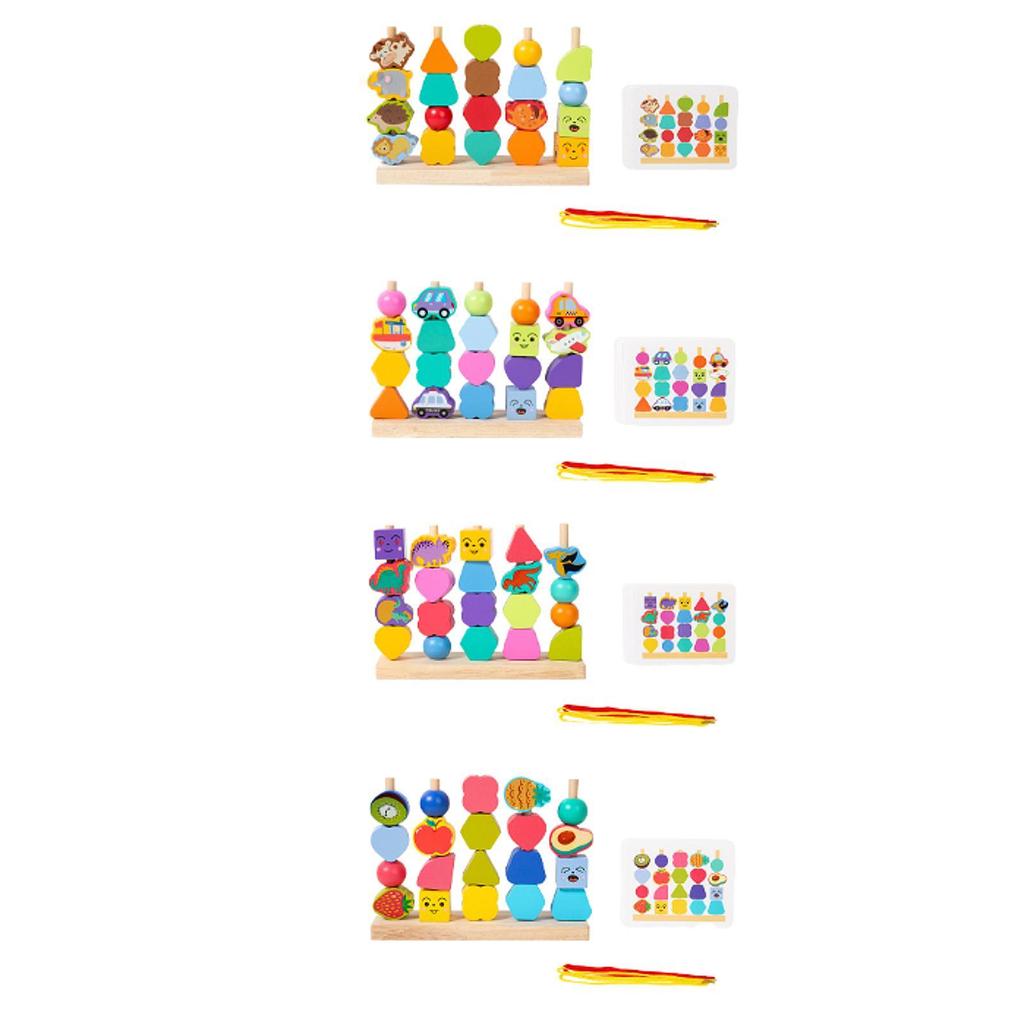Wooden Beads Sequencing Toy Set Birthday Gift Building Blocks Game Lacing Beads for Boys Girls Kids Children 1 2 3 4 5 6