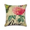 Retro Flower Decorative Pillowcases Rose Pattern Cotton Linen Throw Pillow Case Rose Pillow Cover Kussensloop Almohada Zt294