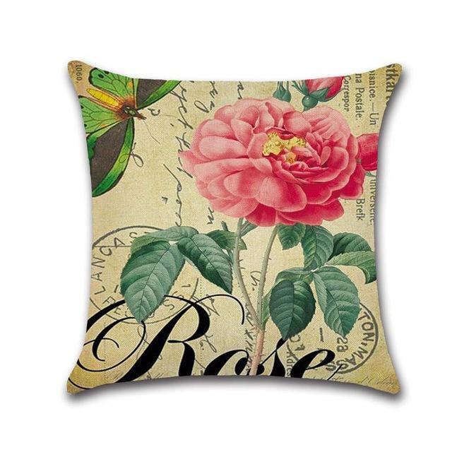 Retro Flower Decorative Pillowcases Rose Pattern Cotton Linen Throw Pillow Case Rose Pillow Cover Kussensloop Almohada Zt294