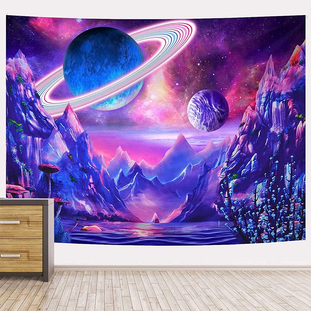 Psychedelic Galaxy Solar System Tapestry - Trippy Space and Universe Aesthetic Wall Hanging