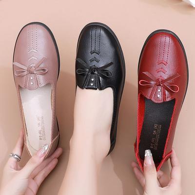 Весенние и осенние туфли-лодочки с бантом для женщин среднего и пожилого возраста, удобные мокасины с мягкой подошвой для мам, нескользящая обувь на плоской подошве