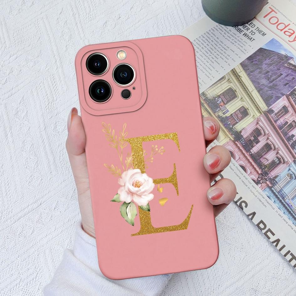 Для Apple iPhone 11 12 Pro Max 13 Mini 6 7 8 Plus чехол для телефона Роскошный цветок буквы жидкий мягкий силиконовый противоударный чехол для iPhone чехол-бампер