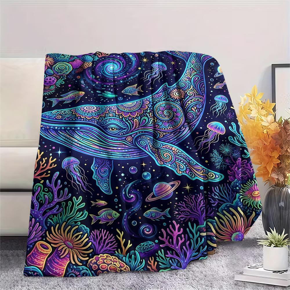 Colorful Line Marine OrganismsPrint Flannel Blanket,High quality Comfortable for All Seasons,Home Decor,Warmth and Comfort,Perfect for Christmas Gifts