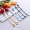 Stainless Steel Gold Fruit Fork Set Classical Luxury Coffee Fork Ice Cream Cake Dessert Mini Fork for Afternoon Party 6 Pcs